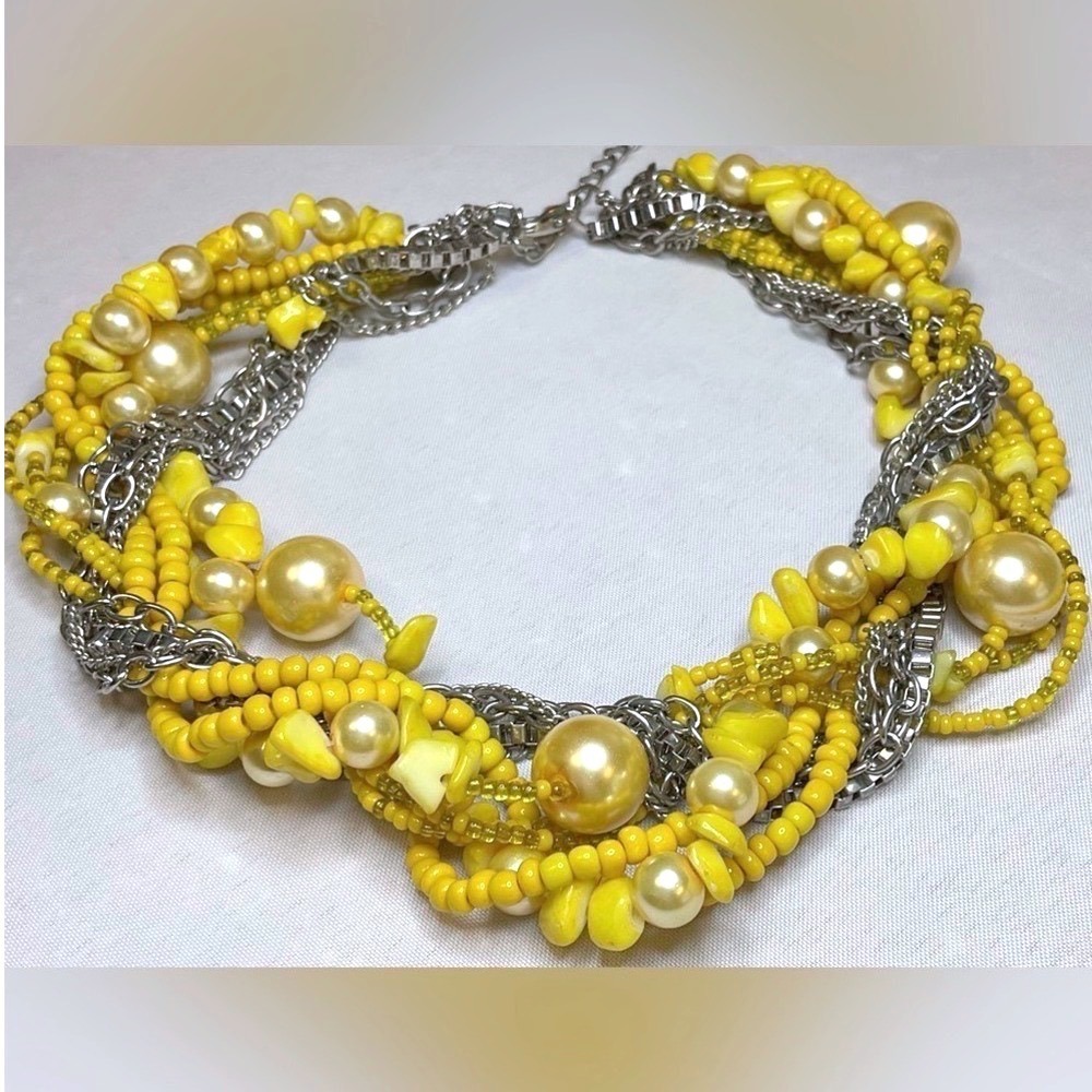 Bold Vintage Multi Strand Beaded Necklace Twisted Yellow Jewelry - Picture 5 of 6